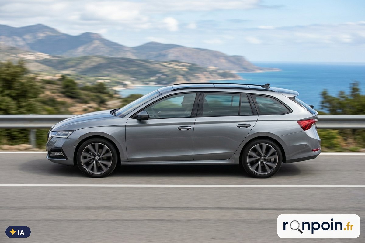 Skoda Octavia Combi grise de profil — illustration générée par IA
